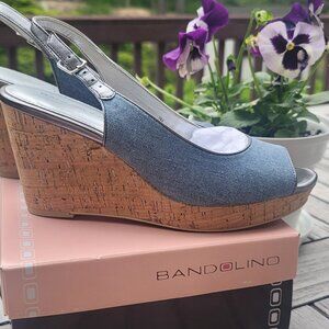 Bandolino Blue Metallic Wedge Sling-back Sandal size 7